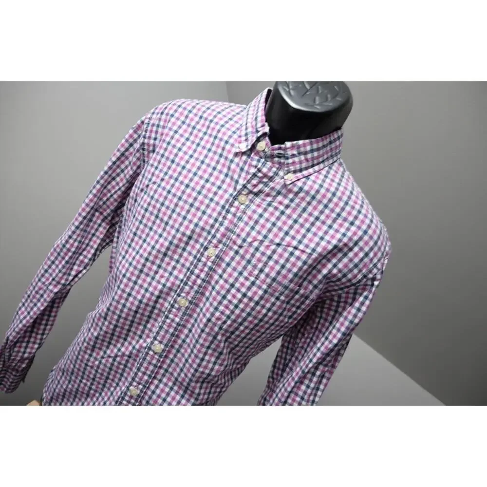 J Crew Button Up Dress Shirt Long Sleeve Slim Fit Plaid‎ Front Pocket Mens Large